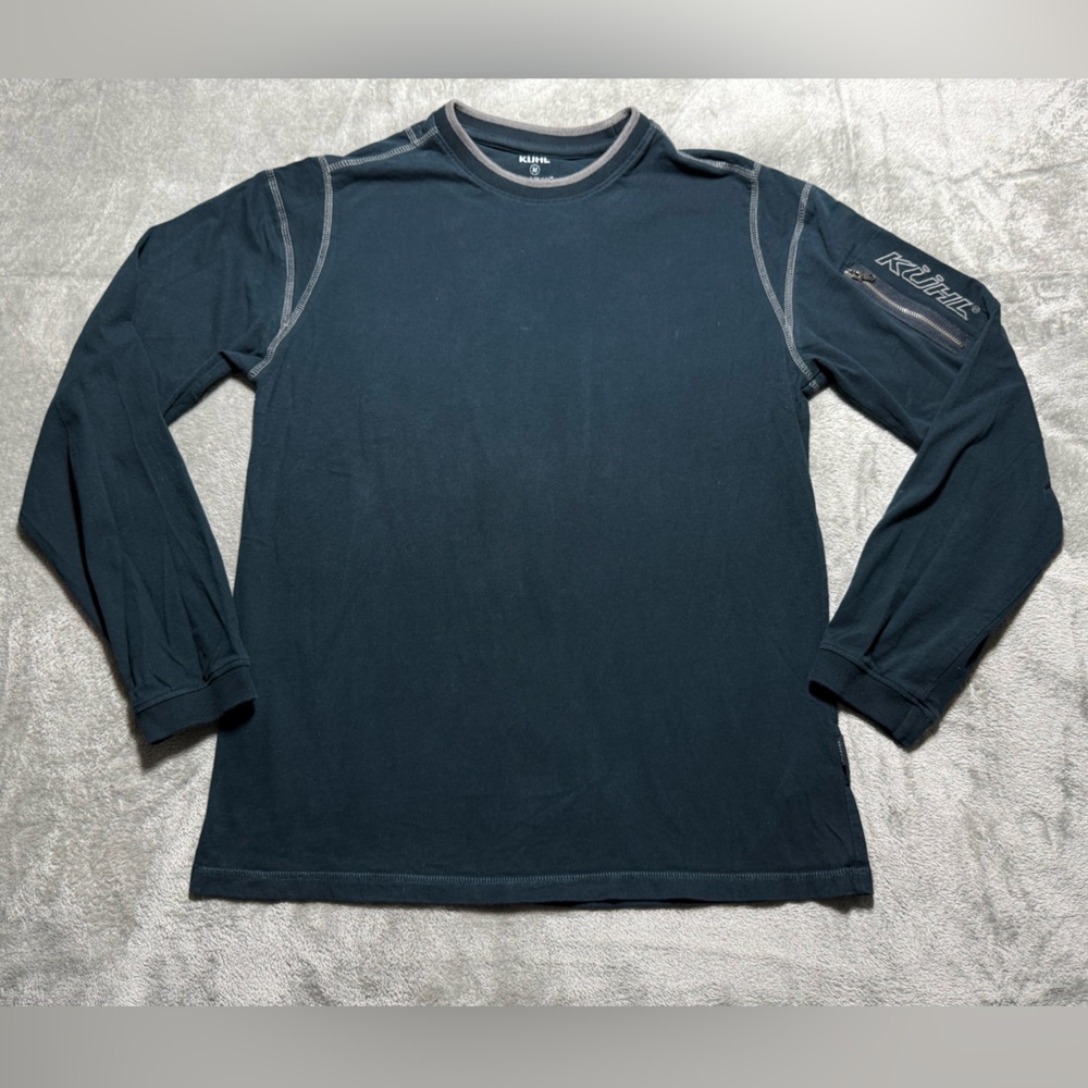 Kuhl Shirt Mens M Blue Long Sleeve Commando Crew Wildfibre Arm Zipper Pocket